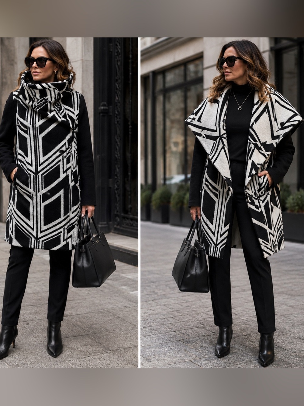 Vince Camuto Wool Blend Geometric Coat Size L Convertible Scarf Collar